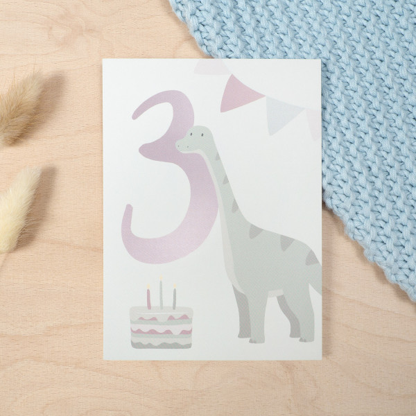 Geburtstag Glückwunschkarte "3" - Dino