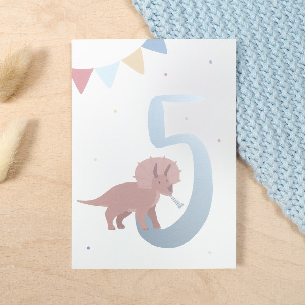 Geburtstag Glückwunschkarte "5" - Dino