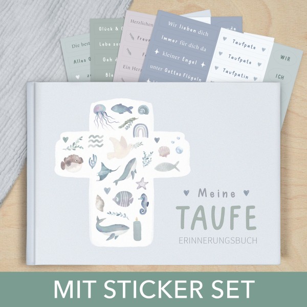 Taufbuch Wal mit Sticker Set