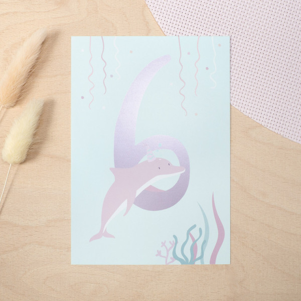 Geburtstag Glückwunschkarte "6" - Delfin
